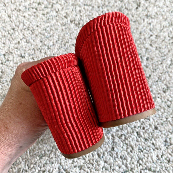 Lulus Red Pleated Satin High Heel Slides Dressy Slip On Sandals 8M Elegant Sexy - Picture 9 of 11